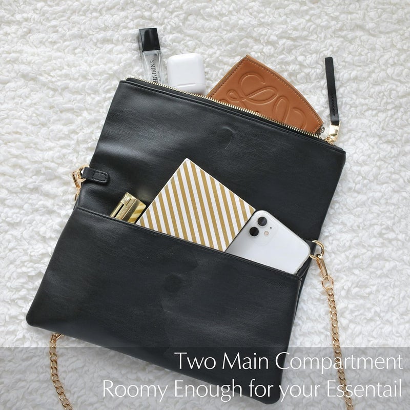 Hoxis Women's Zipper Foldover Clutch Vegan Leather Envelope Cross body Bag with Chain Strap - Image 5